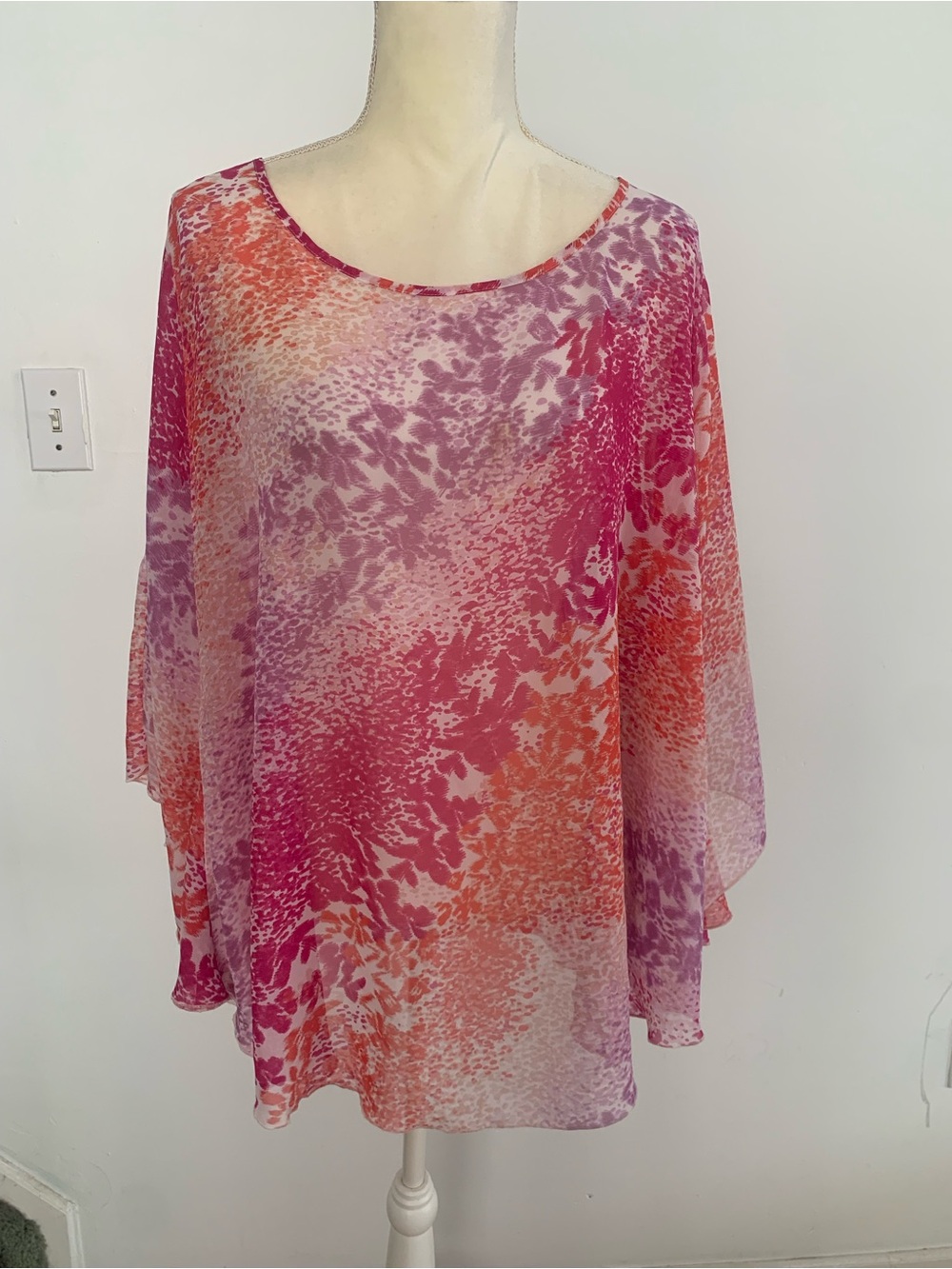 Apt. 9 women’s 2X floral print sheer poncho top kimono sleeve round neck fairy